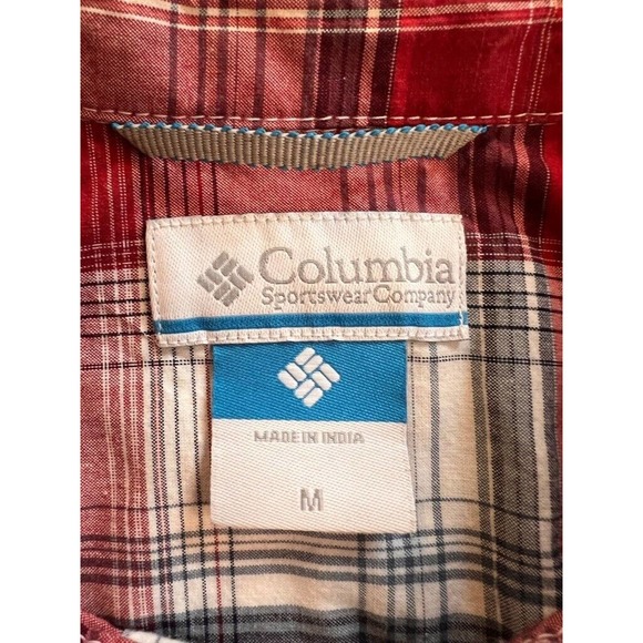 Columbia Mens Button-Up Shirt Red White Plaid Long Sleeve Collar Pocket Cotton M - Picture 3 of 8